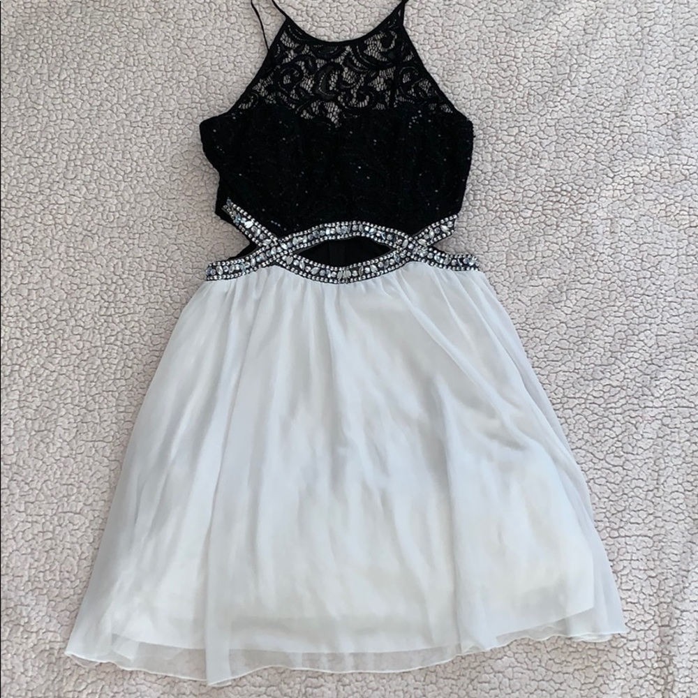 Black and White Halter Homecoming Dress